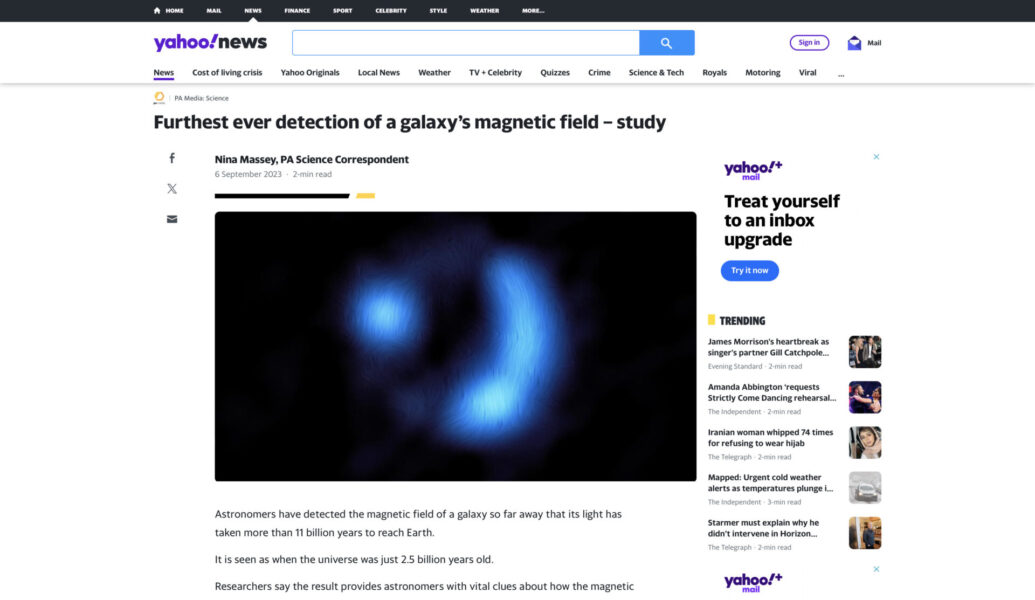 Furthest ever detection of a galaxy’s magnetic field – study